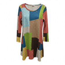EUC Women’s Multi Color Geometric Pattern Long Sleeve Dress  Knee Length Size XL