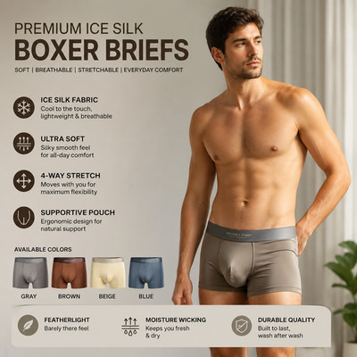 4PCS Men's Ice Silk Underwear Breathable Boxer Shorts Seamless Satin Soft Briefs