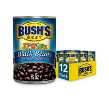 BUSH'S Canned Black Beans (Pack of 12), Source Plant Based Protein and Fiber,