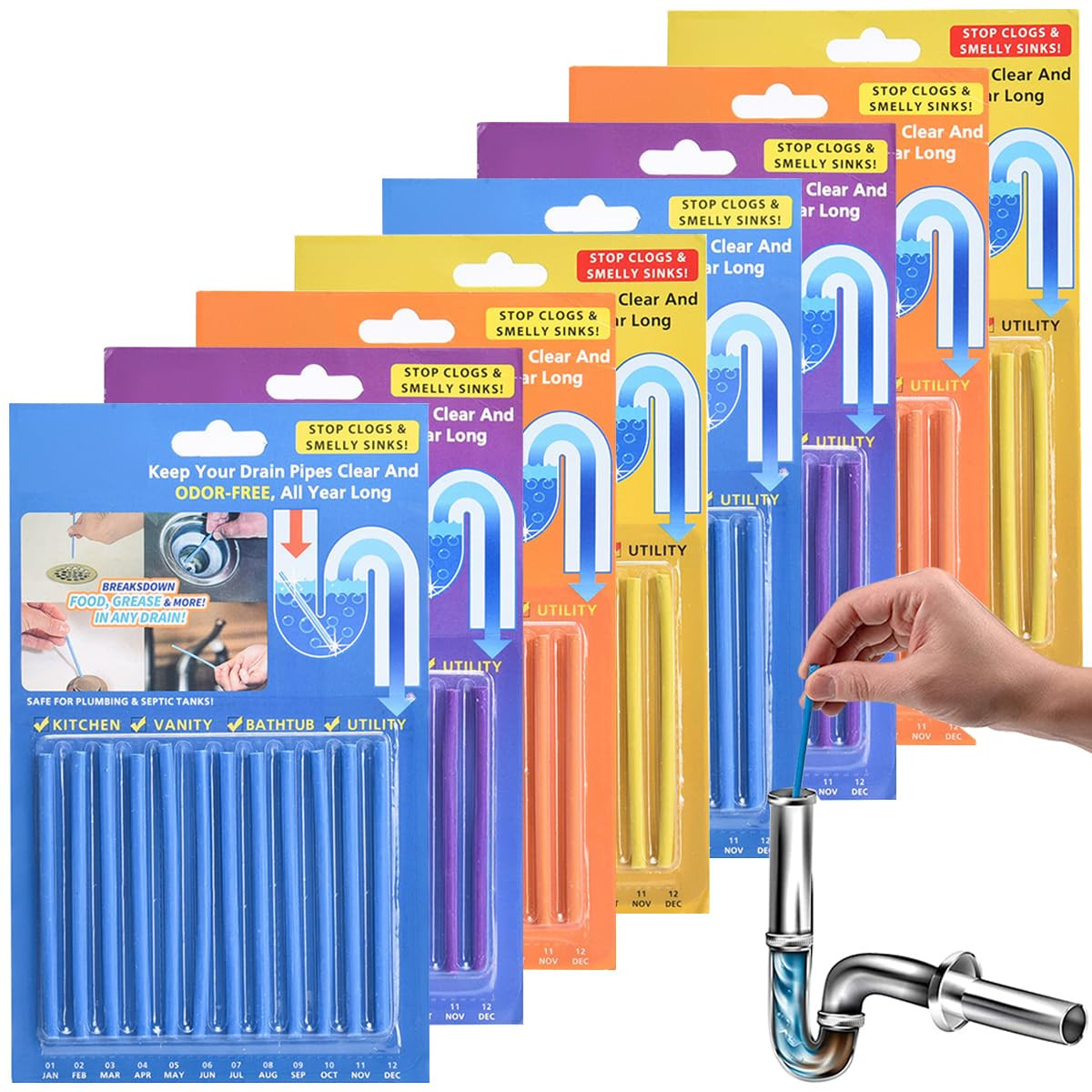 Saijer Drain Sticks,96 Pezzi Sani Sticks Pulitore Enzimatico Cleaning (X0F)