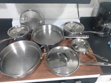 11 Pc. Revere ware Stainless Copper Bottom SBX Pans, Skillets and Lids Good Used