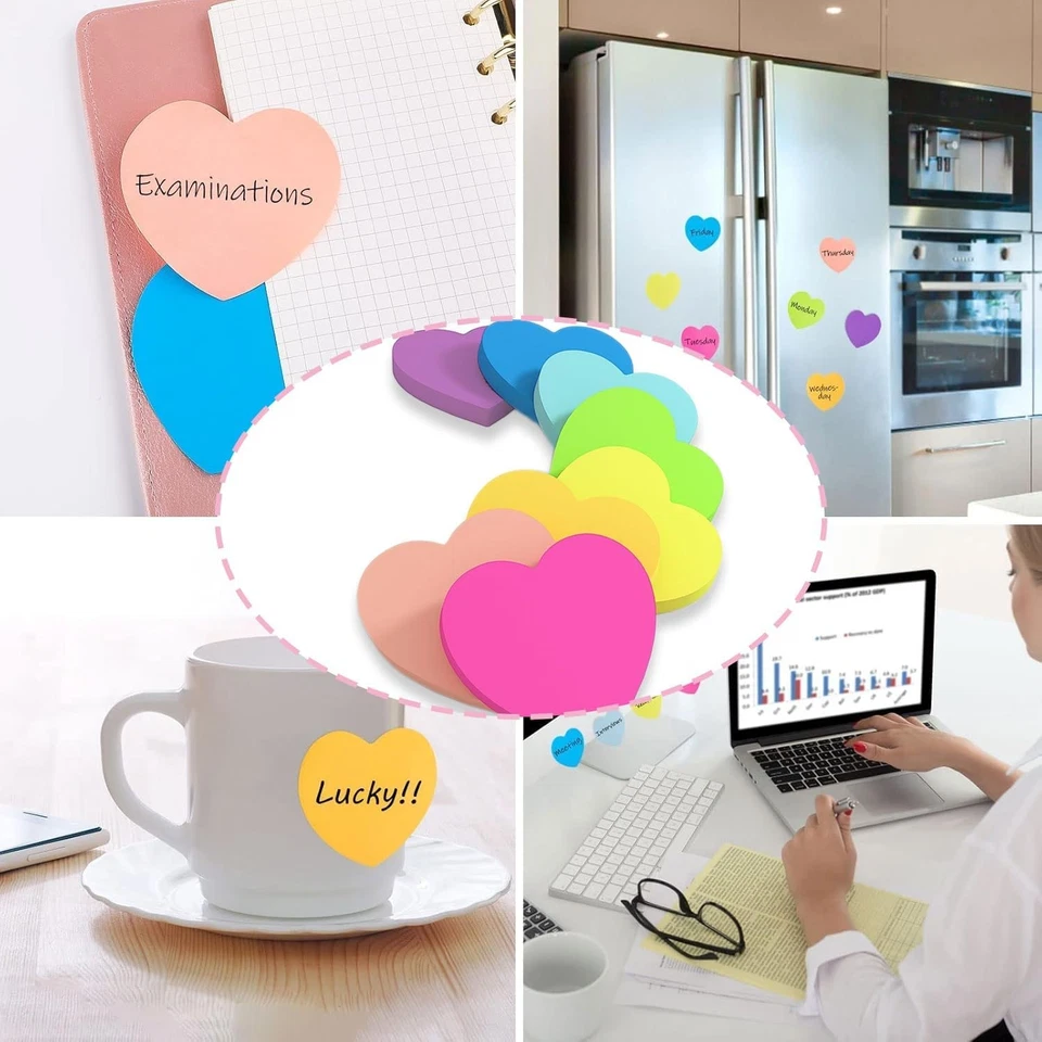 180 Pcs Heart Post It Notes,70 X 70MM Cute Novelty Heart Shaped Fun Post Its St - Image 4 of 4