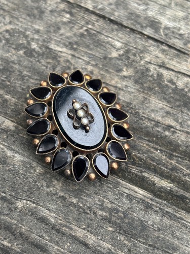 14k Victorian Yellow Gold Jewelry Black Onyx Brooch Pendant 5.0 grams