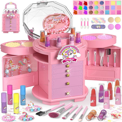 Kids Makeup Set for Girls, 63 Pcs Washable Non-Toxic Real Cosmetic Toddler Makeu