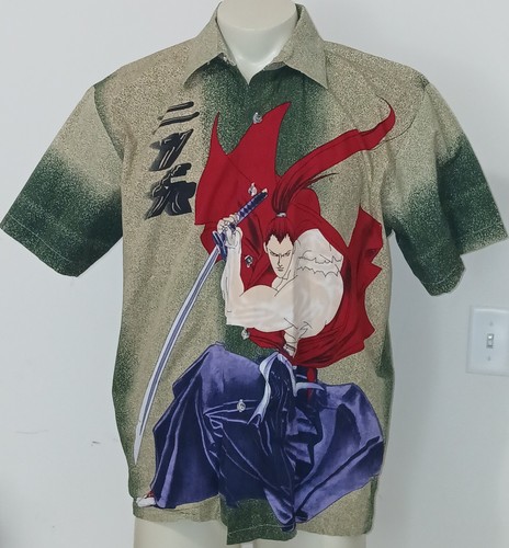 Camisa De Colección Anime Manga Samurai Guerrero Botón - Delantera Manga Corta Talla XL - Imagen 1 de 5