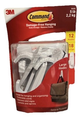 3M Command Damage-Free Hanging 12 Large Utility Hooks  with 18 Large Strips 5lb