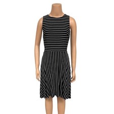 Loft Striped Twist Back Fit & Flare Dress Sz 2 New $70 Black White Knit Pull On