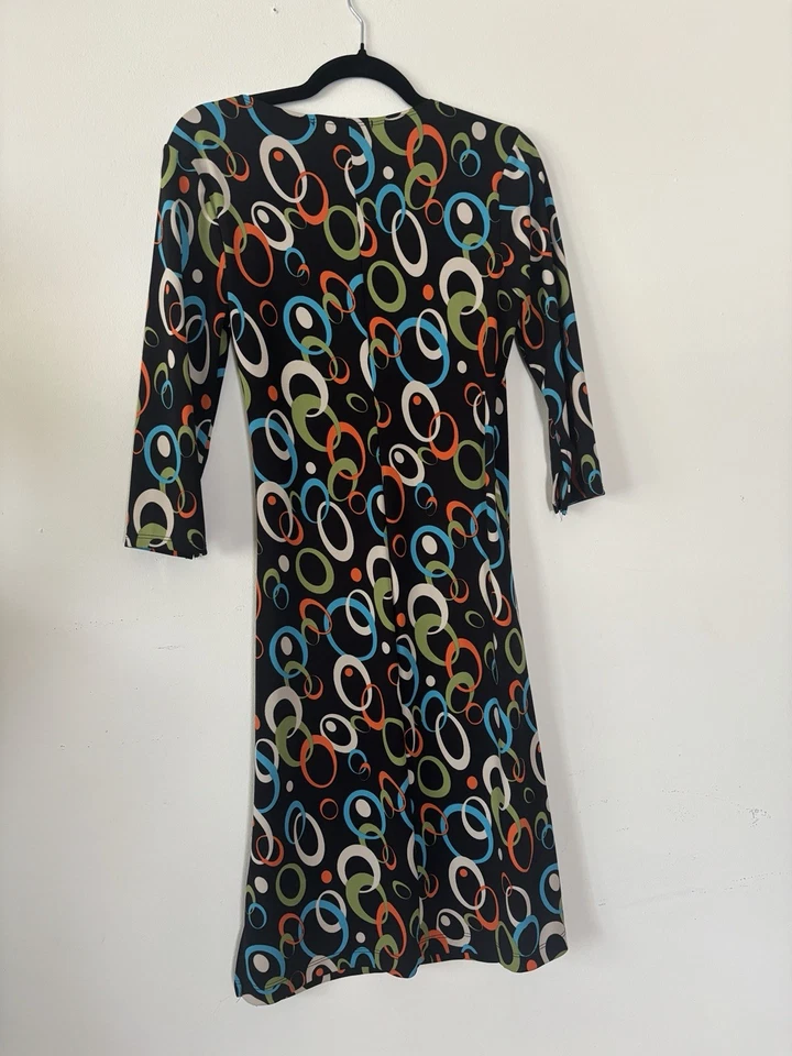 La Belle Womens Multicolor Abstract Wrap Dress Sleeve Tie Waist Size L - Image 2 of 4