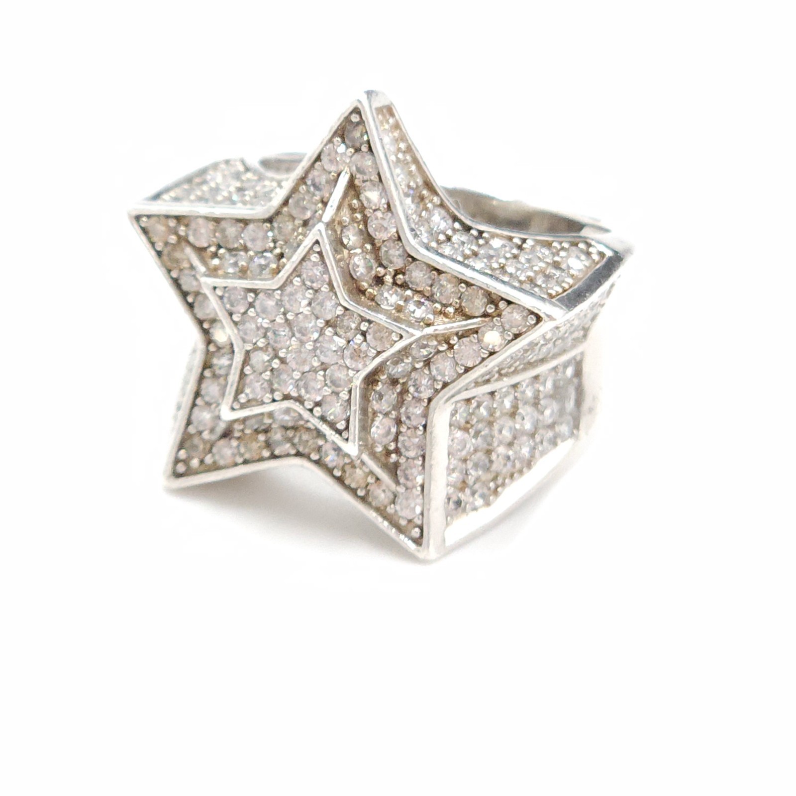 Solid 925 Silver Iced Out Star Ring - Statement H… - image 1