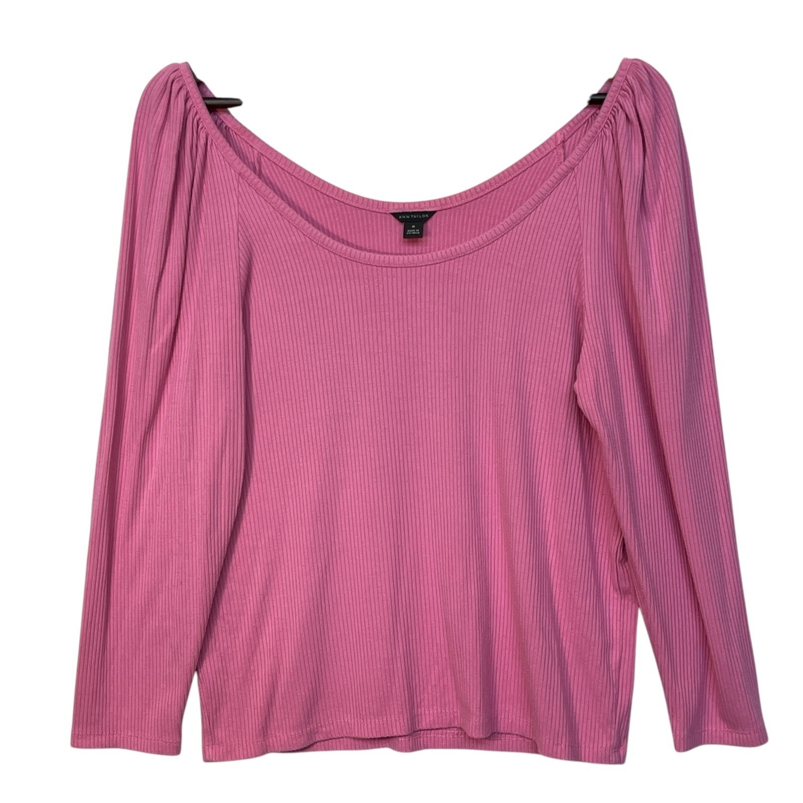Ann Taylor Pink Ribbed Raglan Long Sleeve Top Women's Size M Knit