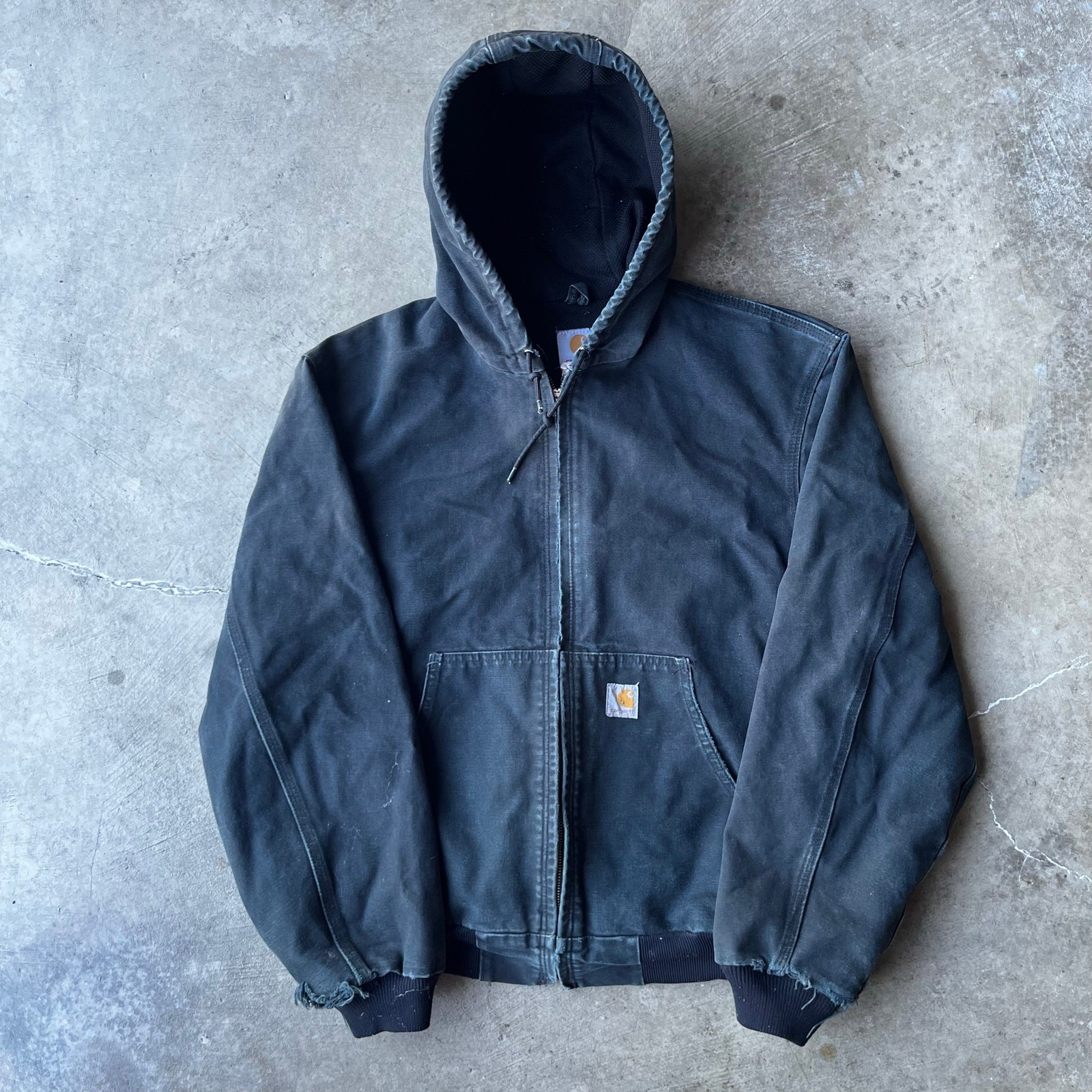 Vintage Carhartt J131 Hooded Pullover Jacket Mens Large Black Work Coat