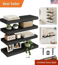 Floating Shelves Wall Mounted Set of 4 Rustic Black Storage Shelves for Home ...