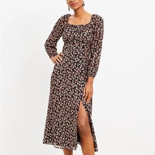 LOFT Floral Puff Sleeve Side Slit Dress - size 6 - Cottagecore / Spring Workwear
