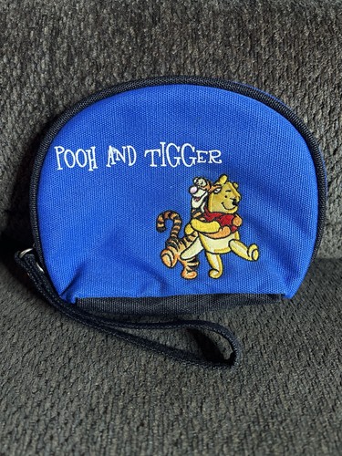 Vtg Pooh And Tigger Embroidered Blue Zip Coin Pouch Wristlet