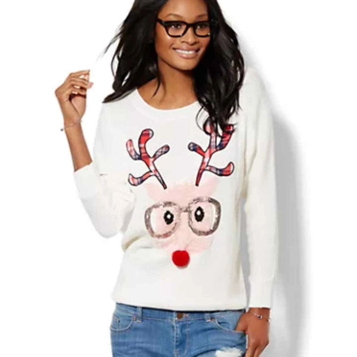 Reindeer with glasses christmas sweater sale