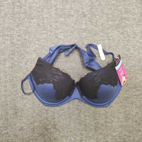 Maiden Form Lift Push Up Bra Womens Size 36B Black Blue Wire Convertible Straps