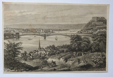 0821/ Koblenz Ehrenbreitenstein, Stahlstich von Karl Mayer Nürnberg  19Jhdt.