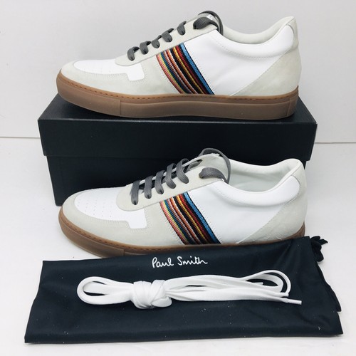 Paul Smith Men's Embroidered Stripes Fermi Gum Sole Sneaker - White 10 M-Medium
