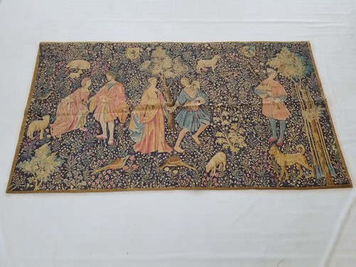 Antique French Medieval Scene Wall Hanging Tapestry with Certificate 193x110cm