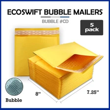 5 #CD 7.25x8 "EcoSwift" Brand Kraft Bubble Mailers Padded Envelope 7.25" x 8"