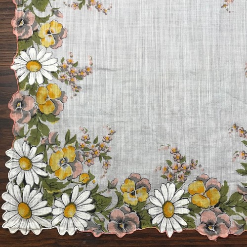 Vintage Womens Handkerchief Daisy Floral Scalloped Border Hanky Hankie 13" - Picture 4 of 9