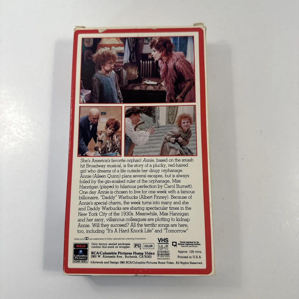 Annie The Movie Of "Tomorrow " VHS 1985 Video Tape RCA Columbia Pictures Movie Foto 3 de 4