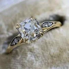 Womens 2ct Asscher Cut Moissanite Wedding Engagement Ring 14K Yellow Gold Plated