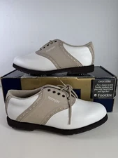 FootJoy Golf Shoes Womens GreenJoys 9 M White Beige Saddle Soft Spike Shoe 48746
