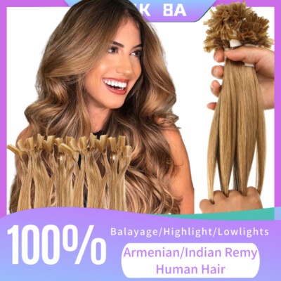 THICK Russian Nail U-Tip Fusion Human Hair Extensions Pre Bonded Keratin Blonde