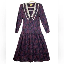 Vintage 1980’s Gunne Sax Floral Puff Sleeve Romantic Dress Sz S/M Lace Cottage