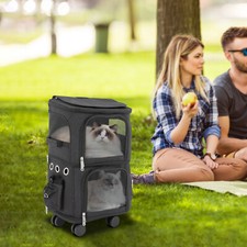 2-Tier Dog Trolley Bag Double-Compartment Pet Rolling Carrier Cat 22.05 lbs SALE