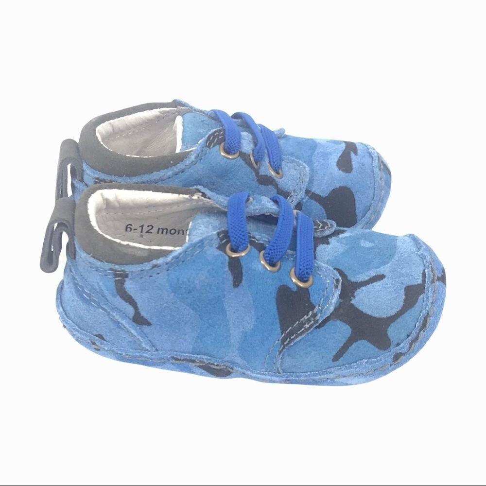 SAOLA Stivali da bambino Rileyroos blu in pelle mimetica scarpe chukka walker suola morbida fatti a mano nuovi con etichette