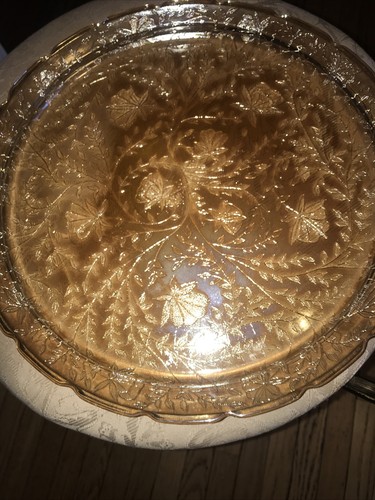 JEANETTE IRIDESCENT FLORAGOLD LOUISA 13.5” round SERVING TRAY PLATTER HTF - Picture 8 of 8