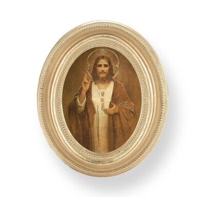 Gold Oval Frame with Sacred Heart of Jesus Print, 3 1/2'' x 4 1/2'', Italy