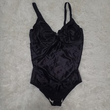 Vintage VANITY FAIR Black NYLON TEDDY Size 40D Romper Nightie EMBOSSED EUC