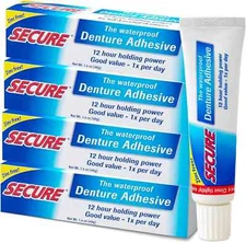 Secure Waterproof Denture Adhesive - Zinc Free - Extra Strong 12 Hour Hold - ...