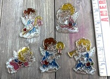 Lot Of 5 Plastic Stained Glass Vintage Angels Ornaments Suncatcher Christmas