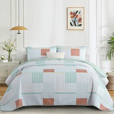 WONGS King/Queen 3-Pc Microfiber Quilt Set - Soft Patchwork Bedspread