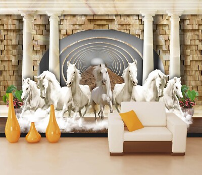 3D White Horse E887 Wallpaper Mural Paper Wall Print Indoor Murals CA Honey