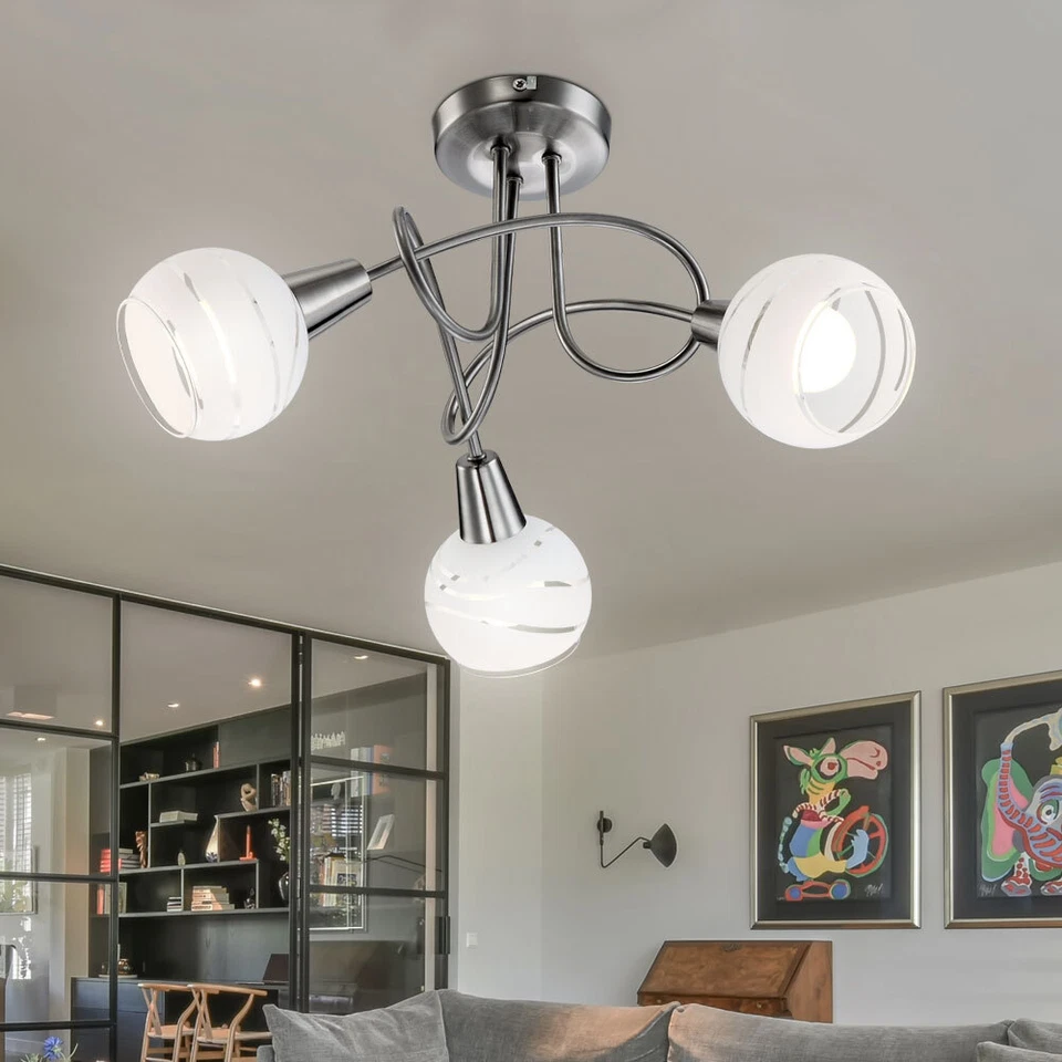 Lampada Da Soffitto Rondell In Metallo Nichel Opaco Argento Vetro Satinato - Immagine 4 di 4