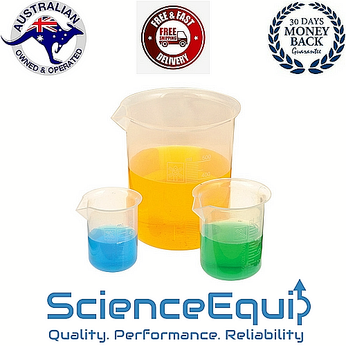 Plastic Beakers PP Autoclavable Graduated, PolyLab 8 sizes 1/6/12 pcs