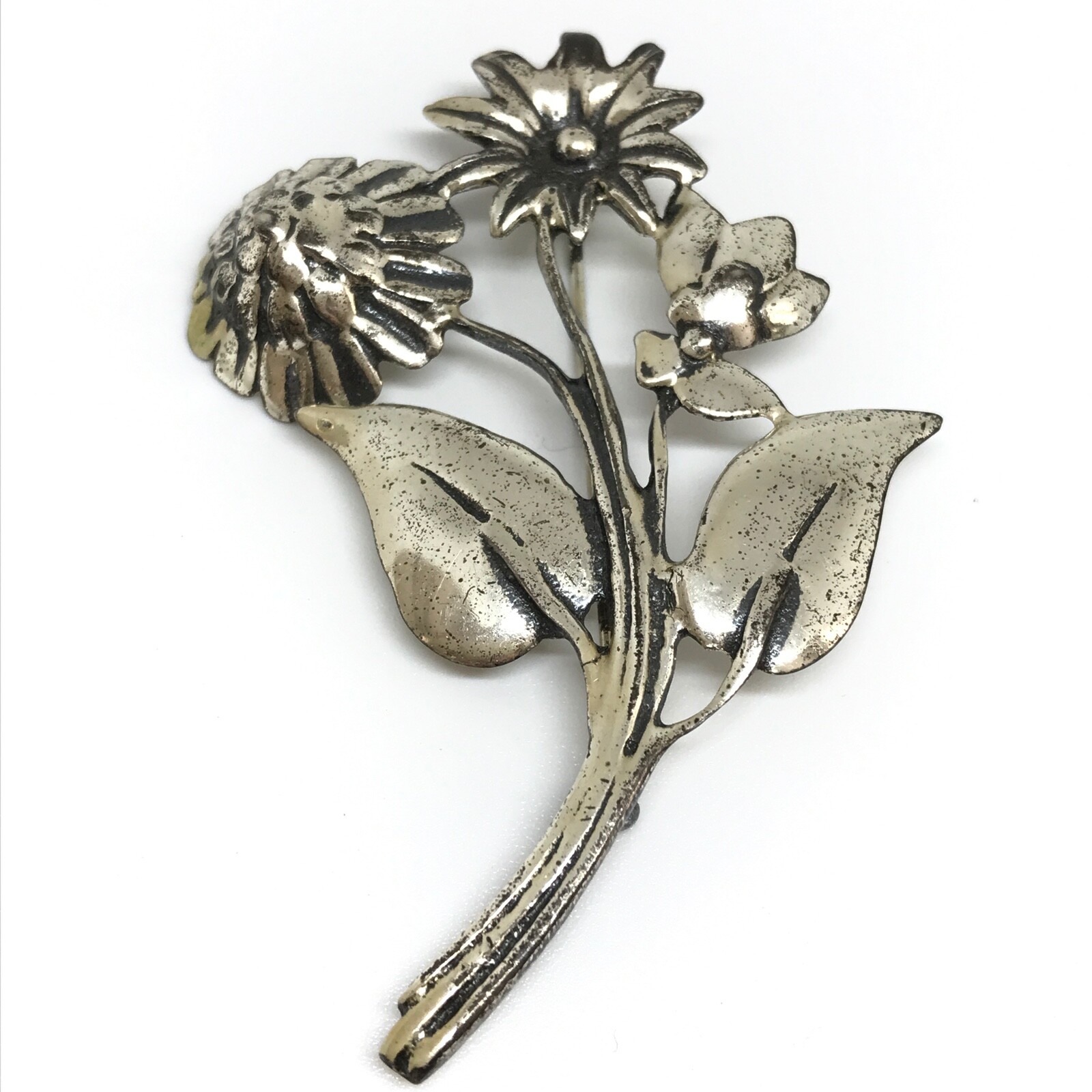 Vintage 925 Sterling Silver Floral Plant Flower Brooch Pin
