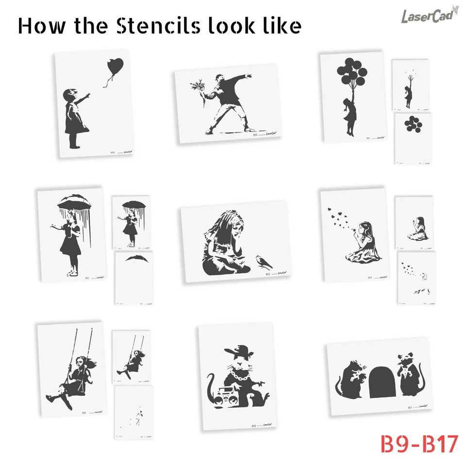 BANKSY Schablonen Kollektion, alle Motive in 1 Paket in A6 A5 A4, AKTION Rabatt - Bild 3 von 4