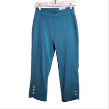 JM Collection NEW Tummy Control Pull-up Stretch Capri Pants Aqua Green X-Small