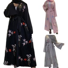 Ramadan Muslim Women Embroidery Open Cardigan Long Maxi Dress Abaya Kaftan Arab