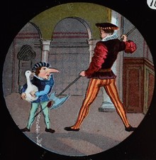 ANTIKE Zauberlaternenschieber ZWERG LANGE NASE NR10 UM 1900 DEUTSCHES MÄRCHEN MIT HAUFF