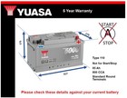 Car Battery YBX5110 Yuasa 110 800A 85Ah 5Yr WTY 317x175x175 Silver High Perf.
