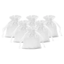 6Pcs 3.5" x 3"  Satin Gift Bag with Drawstring,White