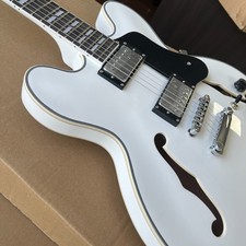 Custom White Semi-Hollow Body Electric Guitar Rosewood Fingerboard Fixed Bridge