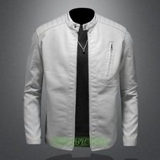 New Men's Faux Leather Stand Collar Jacket Casual PU Coats Spring/Fall Outerwear